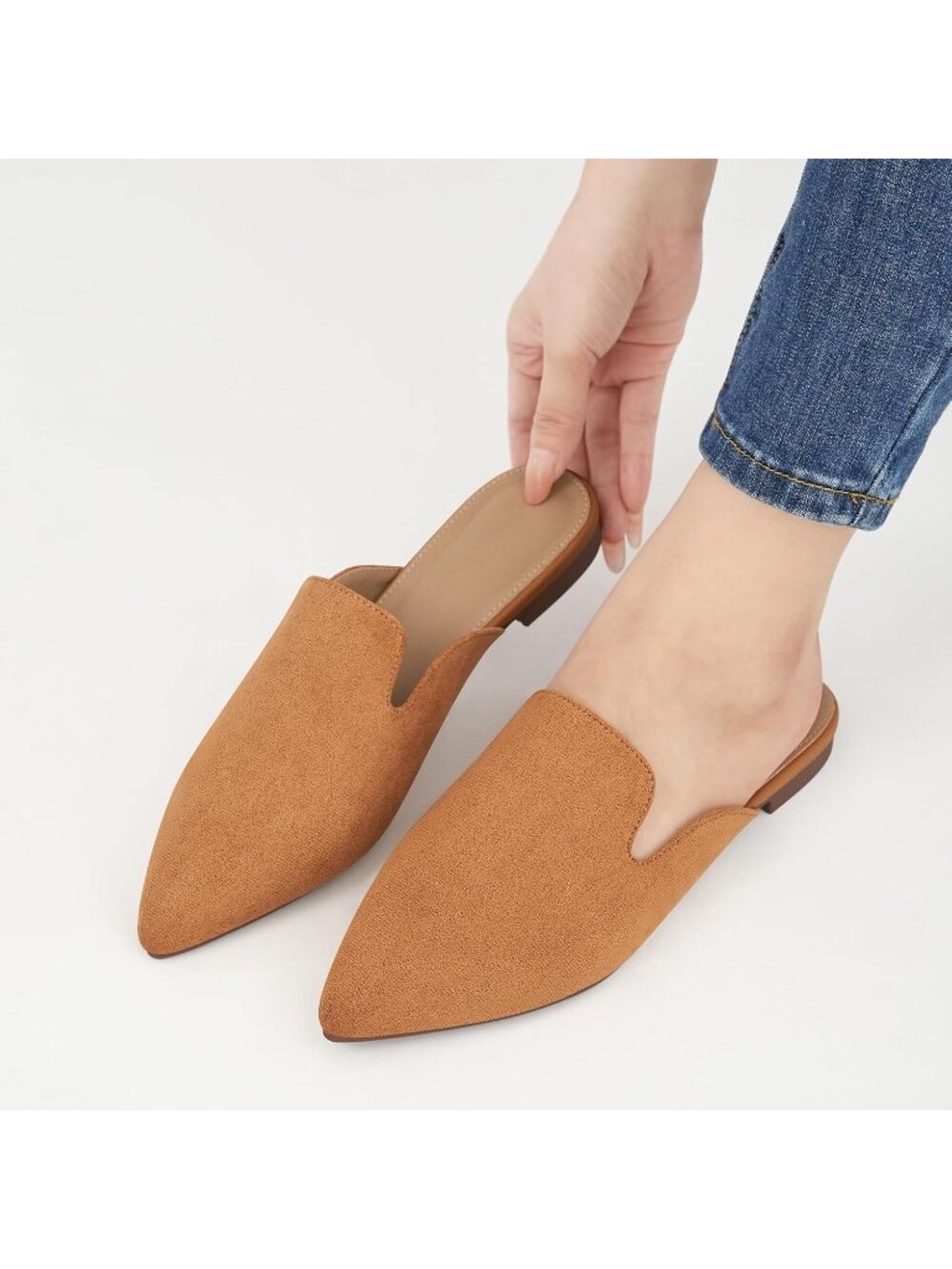 Women's Brown Mules Flats Pointed Toe Dressy Slip On Work Comfortable Shoes - Picture 6 of 6